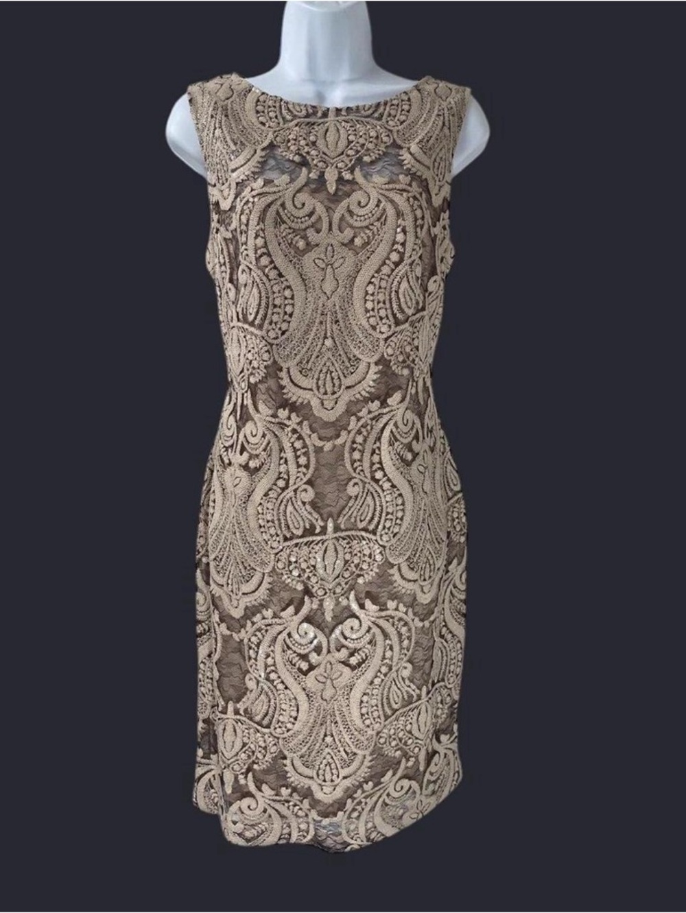 Calvin Klein Taupe Lace-Overlay Sheath Dress